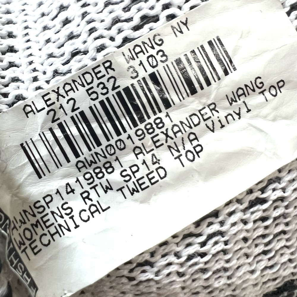 Alexander Wang Black & White Vinyl Technical Tweed Long Sleeve Crop Top Women S - Picture 12 of 14